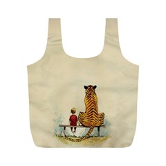 Tiger Sitting Beside Boy Painting Parody Cartoon Full Print Recycle Bag (m) by Bakwanart