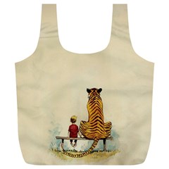 Tiger Sitting Beside Boy Painting Parody Cartoon Full Print Recycle Bag (xl) by Bakwanart