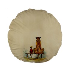 Tiger Sitting Beside Boy Painting Parody Cartoon Standard 15  Premium Flano Round Cushions by Bakwanart