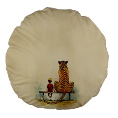 Tiger Sitting Beside Boy Painting Parody Cartoon Large 18  Premium Flano Round Cushions by Bakwanart