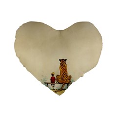 Tiger Sitting Beside Boy Painting Parody Cartoon Standard 16  Premium Flano Heart Shape Cushions by Bakwanart