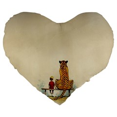 Tiger Sitting Beside Boy Painting Parody Cartoon Large 19  Premium Flano Heart Shape Cushions by Bakwanart