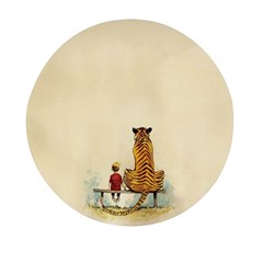 Tiger Sitting Beside Boy Painting Parody Cartoon Mini Round Pill Box