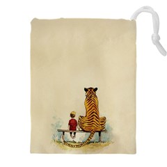 Tiger Sitting Beside Boy Painting Parody Cartoon Drawstring Pouch (4xl) by Bakwanart