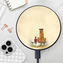 Tiger Sitting Beside Boy Painting Parody Cartoon Wireless Fast Charger(black) by Bakwanart