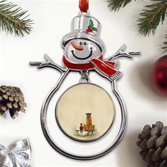 Tiger Sitting Beside Boy Painting Parody Cartoon Metal Snowman Ornament by Bakwanart