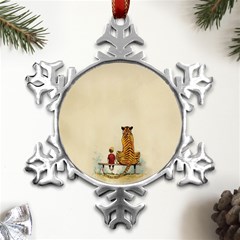 Tiger Sitting Beside Boy Painting Parody Cartoon Metal Small Snowflake Ornament by Bakwanart