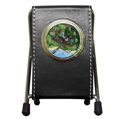 Green Village Miniature Technology Pen Holder Desk Clock by Bakwanart