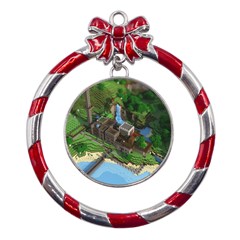 Green Village Miniature Technology Metal Red Ribbon Round Ornament by Bakwanart