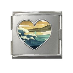 Sea Asia, Waves Japanese Art The Great Wave Off Kanagawa Mega Link Heart Italian Charm (18mm) by Bakwanart