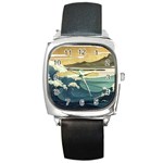 Sea Asia, Waves Japanese Art The Great Wave Off Kanagawa Square Metal Watch Front