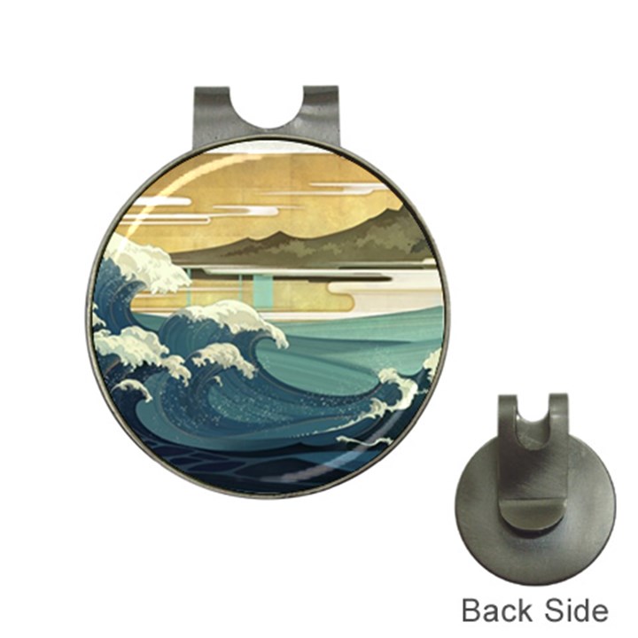 Sea Asia, Waves Japanese Art The Great Wave Off Kanagawa Hat Clips with Golf Markers