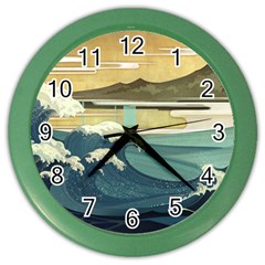 Sea Asia, Waves Japanese Art The Great Wave Off Kanagawa Color Wall Clock by Bakwanart