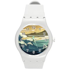 Sea Asia, Waves Japanese Art The Great Wave Off Kanagawa Round Plastic Sport Watch (m) by Bakwanart