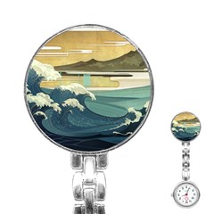 Sea Asia, Waves Japanese Art The Great Wave Off Kanagawa Stainless Steel Nurses Watch by Bakwanart