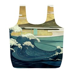 Sea Asia, Waves Japanese Art The Great Wave Off Kanagawa Full Print Recycle Bag (l) by Bakwanart