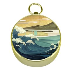 Sea Asia, Waves Japanese Art The Great Wave Off Kanagawa Gold Compasses by Bakwanart