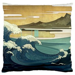 Sea Asia, Waves Japanese Art The Great Wave Off Kanagawa Large Premium Plush Fleece Cushion Case (one Side) by Bakwanart