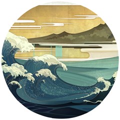 Sea Asia, Waves Japanese Art The Great Wave Off Kanagawa Wooden Puzzle Round by Bakwanart