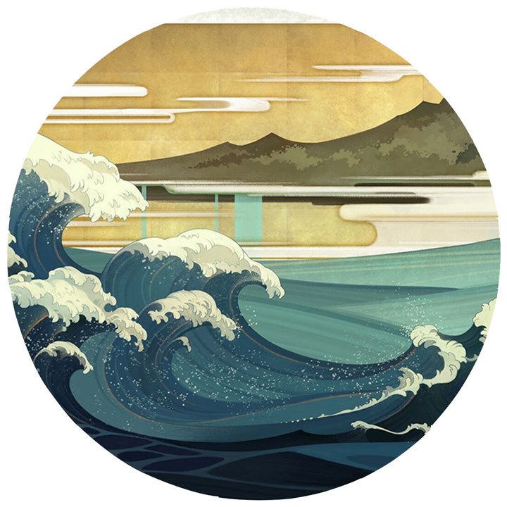 Sea Asia, Waves Japanese Art The Great Wave Off Kanagawa Wooden Puzzle Round