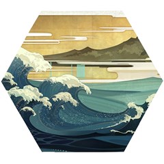 Sea Asia, Waves Japanese Art The Great Wave Off Kanagawa Wooden Puzzle Hexagon by Bakwanart