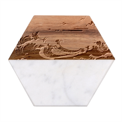 Sea Asia, Waves Japanese Art The Great Wave Off Kanagawa Marble Wood Coaster (hexagon) 