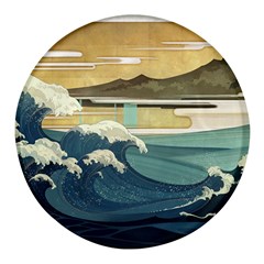 Sea Asia, Waves Japanese Art The Great Wave Off Kanagawa Round Glass Fridge Magnet (4 Pack) by Bakwanart