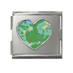 Green Retro Games Pattern Mega Link Heart Italian Charm (18mm) Front