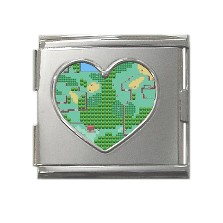 Green Retro Games Pattern Mega Link Heart Italian Charm (18mm)