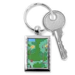 Green Retro Games Pattern Key Chain (rectangle) by Bakwanart