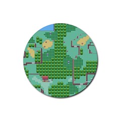 Green Retro Games Pattern Rubber Round Coaster (4 Pack) by Bakwanart