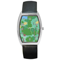 Green Retro Games Pattern Barrel Style Metal Watch by Bakwanart