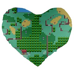 Green Retro Games Pattern Large 19  Premium Heart Shape Cushions by Bakwanart