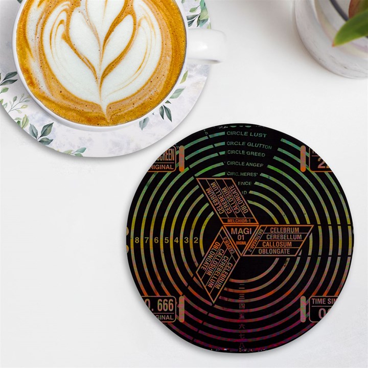 Black And Green Area Rug Neon Genesis Evangelion Computer Communication UV Print Round Tile Coaster