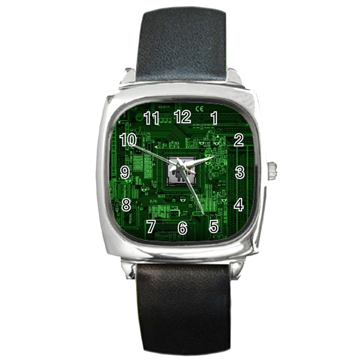 Technology Computer Chip Electronics Industry Circuit Board Square Metal Watch