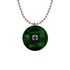 Technology Computer Chip Electronics Industry Circuit Board 1  Button Necklace by Bakwanart