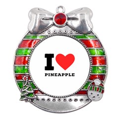 I Love Pineapple Metal X mas Ribbon With Red Crystal Round Ornament by ilovewhateva