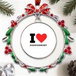 I love peppermint Metal X mas Wreath Ribbon Ornament Front