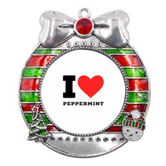 I Love Peppermint Metal X mas Ribbon With Red Crystal Round Ornament