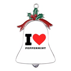 I Love Peppermint Metal Holly Leaf Bell Ornament by ilovewhateva