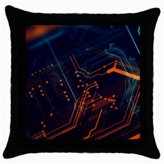 Abstract Colorful Circuit Throw Pillow Case (black) by Bakwanart