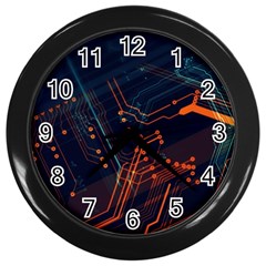 Abstract Colorful Circuit Wall Clock (black) by Bakwanart