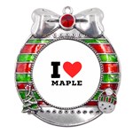 I love maple Metal X Mas Ribbon With Red Crystal Round Ornament Front