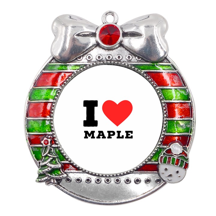 I love maple Metal X Mas Ribbon With Red Crystal Round Ornament