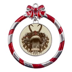 Christmas Dark Demon Evil Horror Krampus Metal Red Ribbon Round Ornament by Bakwanart