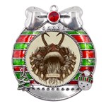 Christmas Dark Demon Evil Horror Krampus Metal X Mas Ribbon With Red Crystal Round Ornament Front