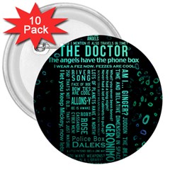 Tardis Doctor Who Technology Number Communication 3  Buttons (10 Pack) 