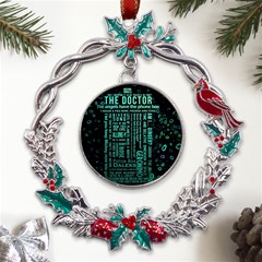 Tardis Doctor Who Technology Number Communication Metal X mas Wreath Holly Leaf Ornament by Bakwanart