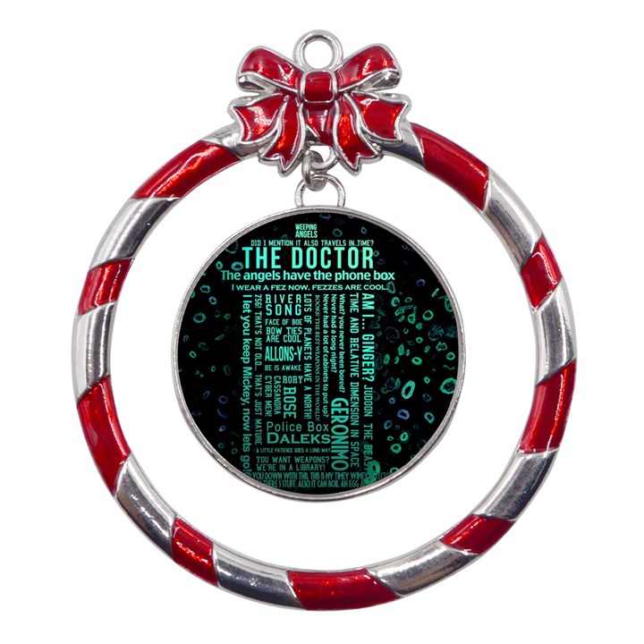 Tardis Doctor Who Technology Number Communication Metal Red Ribbon Round Ornament