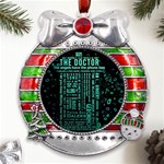 Tardis Doctor Who Technology Number Communication Metal X Mas Ribbon With Red Crystal Round Ornament Front